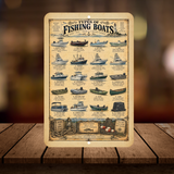 Types of Fishing Boats Vintage Sign – Nautical Fishing Boat Guide Wall Decor