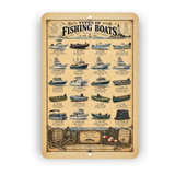 Types of Fishing Boats Vintage Sign – Nautical Fishing Boat Guide Wall Decor