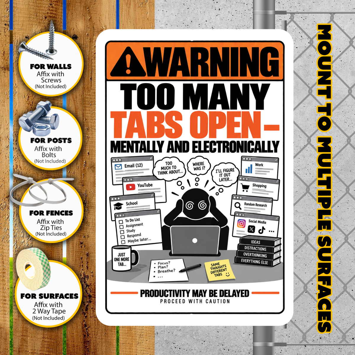 Too Many Tabs Open Sign – Funny Office & Computer Humor Aluminum Sign