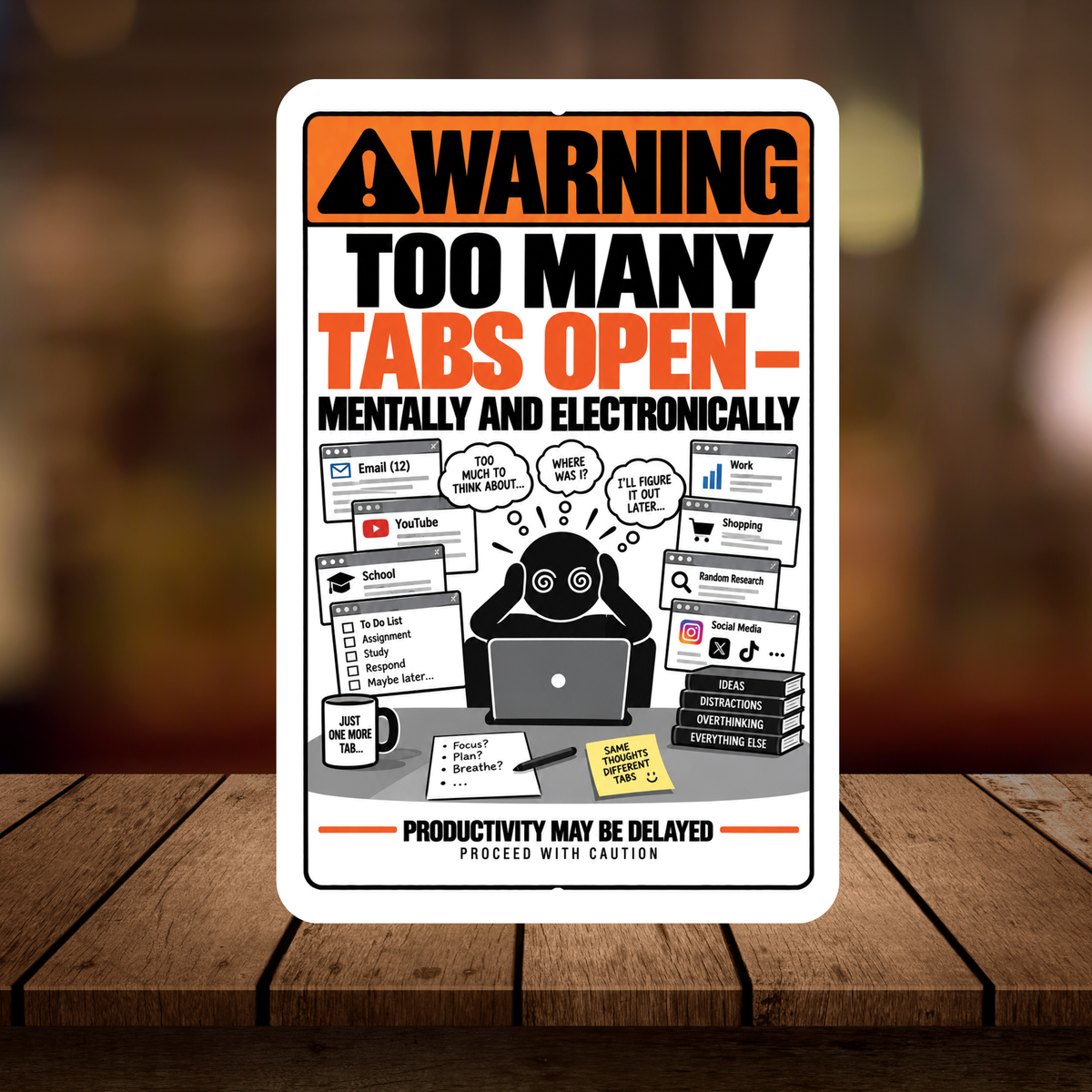 Too Many Tabs Open Sign – Funny Office & Computer Humor Aluminum Sign