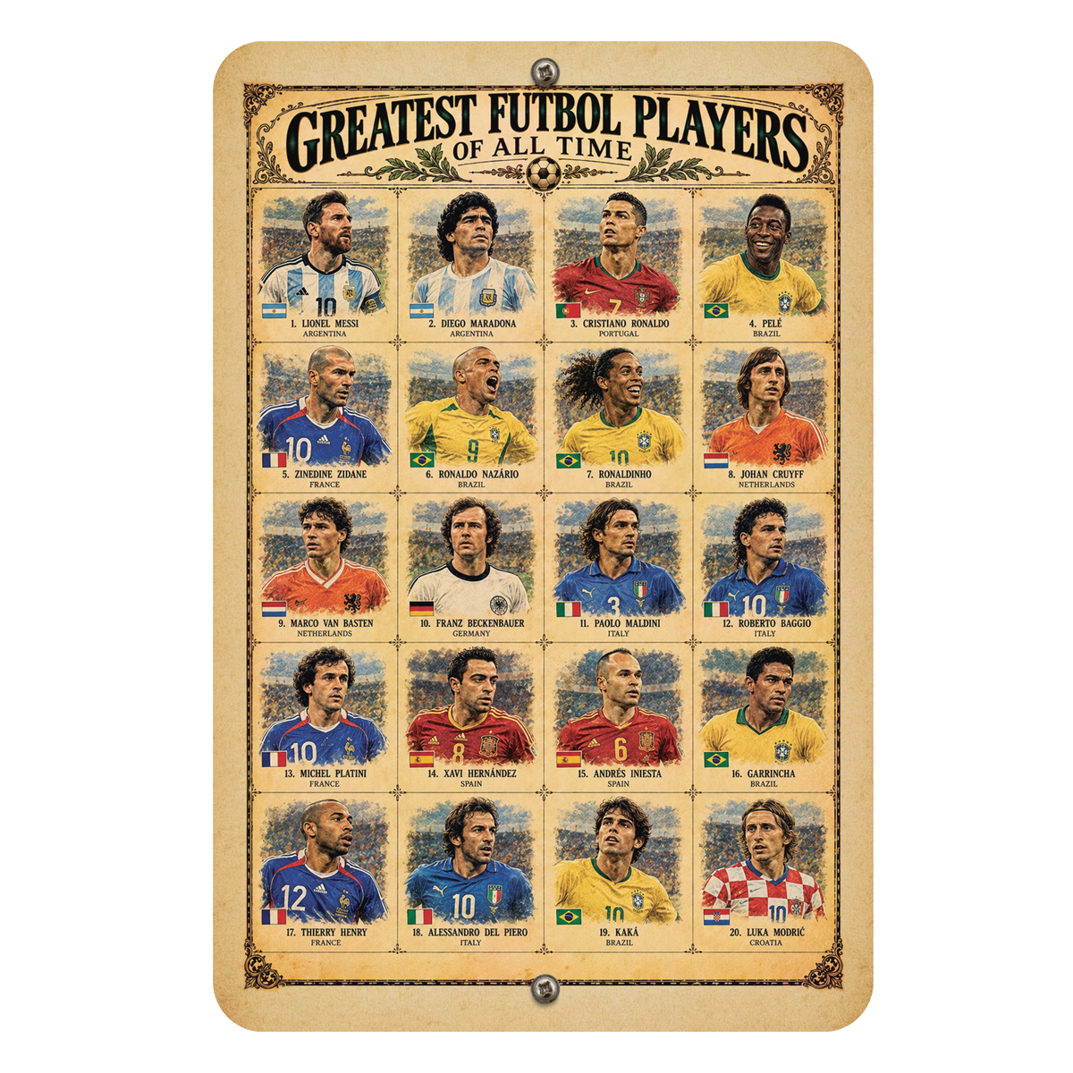 Greatest Futbol Players of All Time – Vintage Soccer Legends Aluminum Sign ⚽