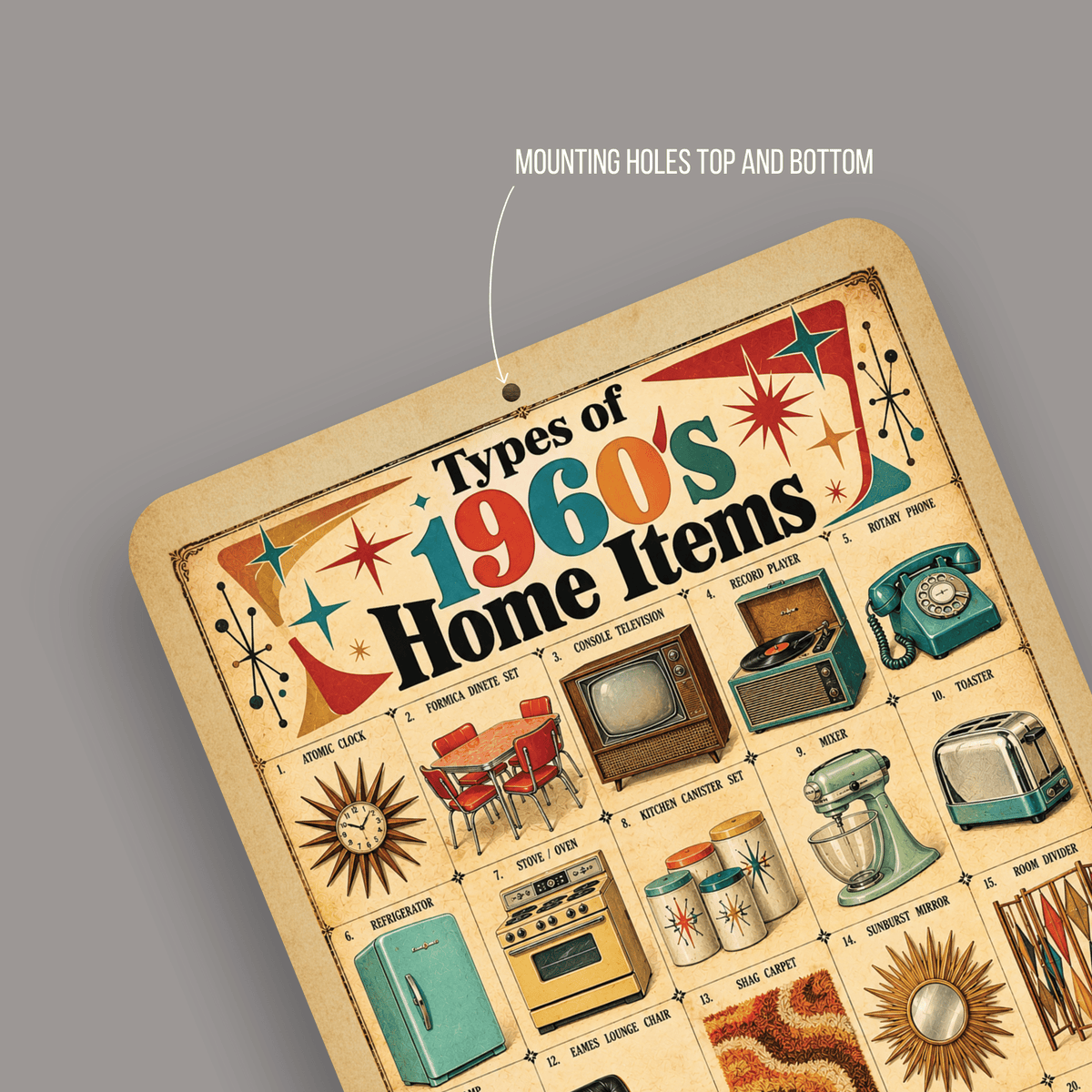 Types of 1960s Home Items – Retro Mid-Century Aluminum Sign