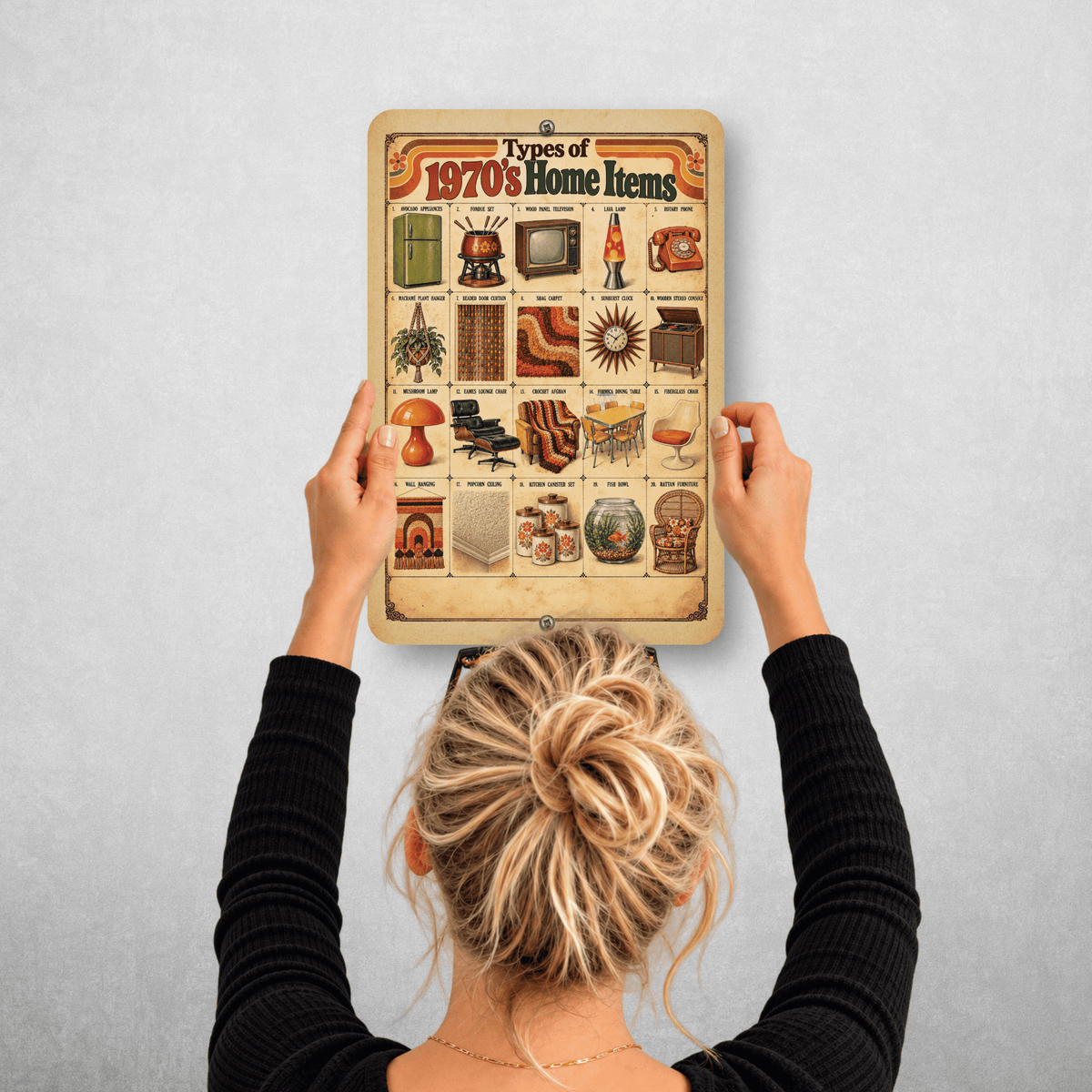 Types of 1970s Home Items – Retro 70s Aluminum Sign