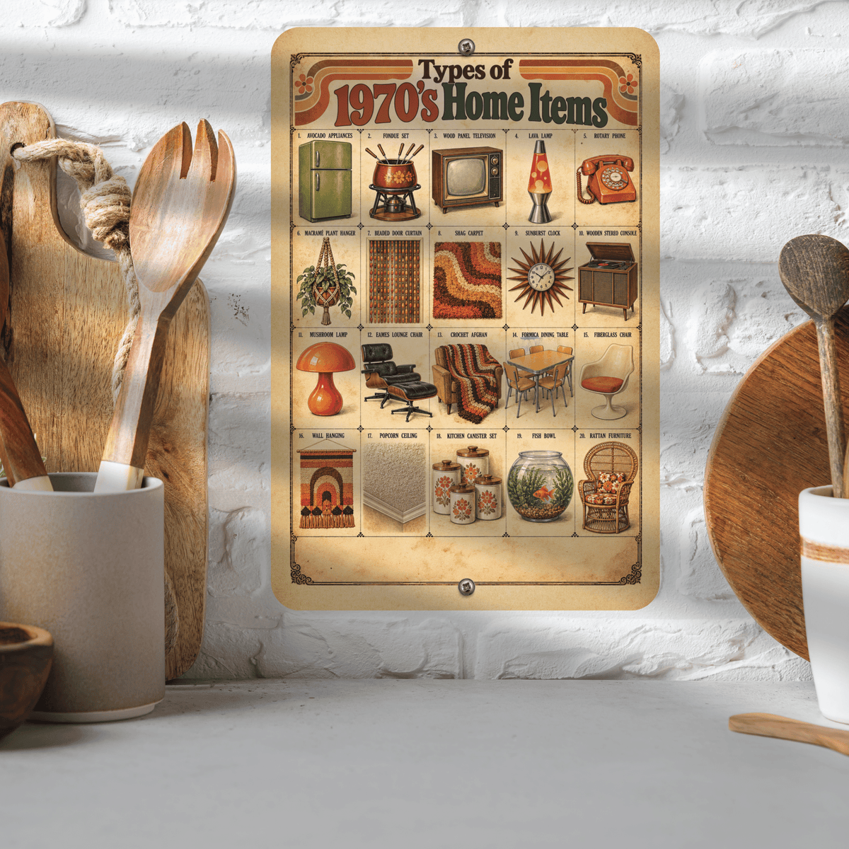 Types of 1970s Home Items – Retro 70s Aluminum Sign
