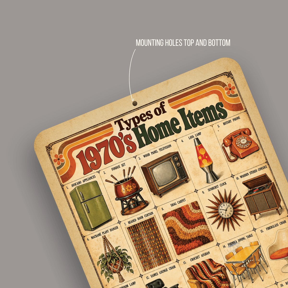 Types of 1970s Home Items – Retro 70s Aluminum Sign