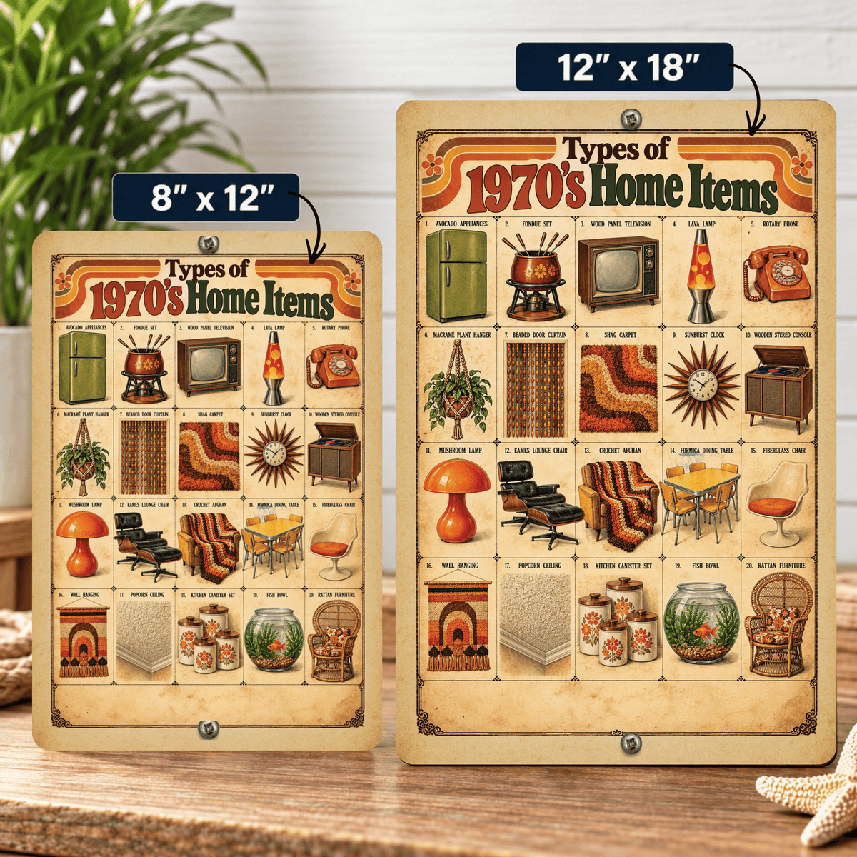 Types of 1970s Home Items – Retro 70s Aluminum Sign