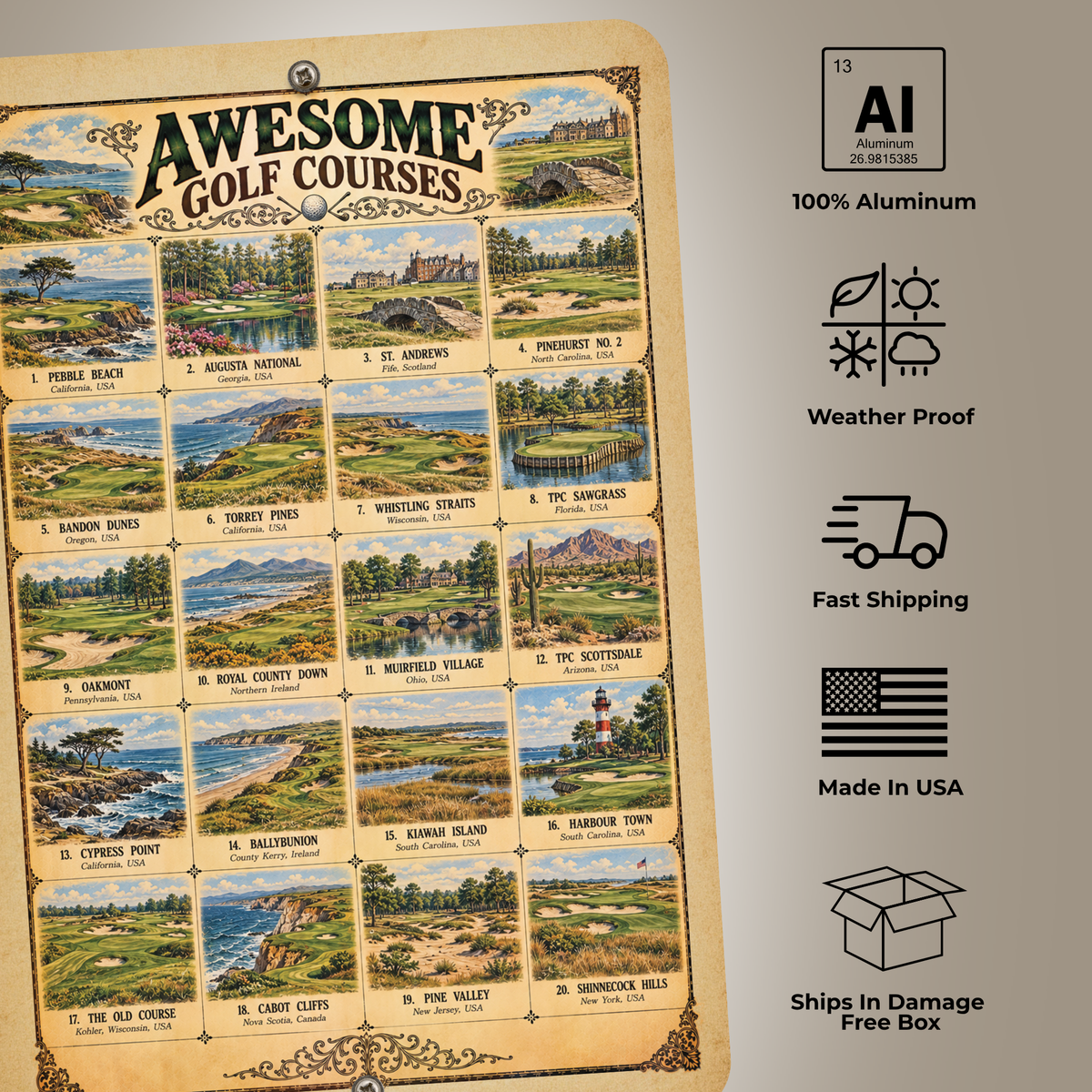 Awesome Golf Courses – Vintage Golf Course Aluminum Sign