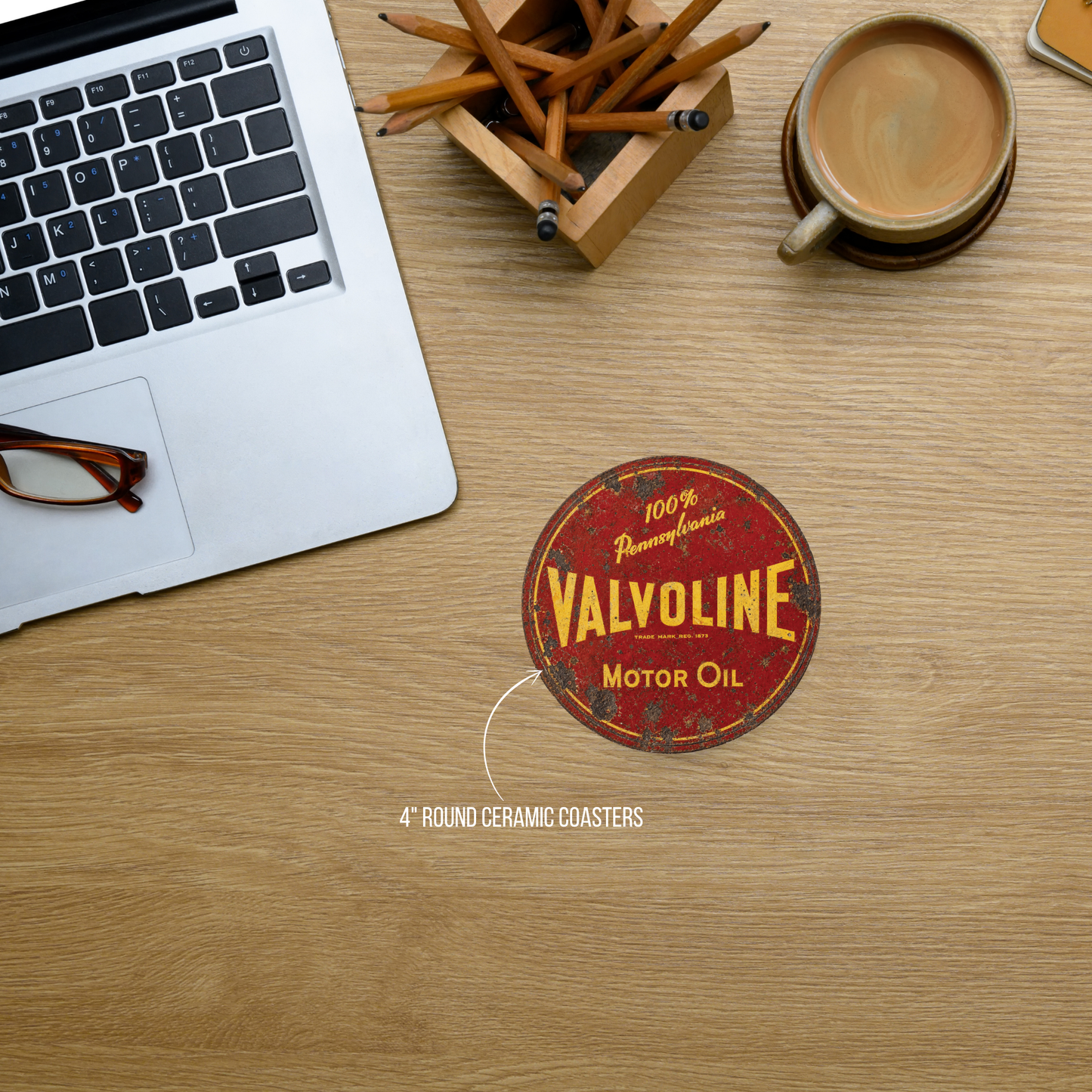 Vintage Valvoline Motor Oil Ceramic Coaster – 4-Inch Round