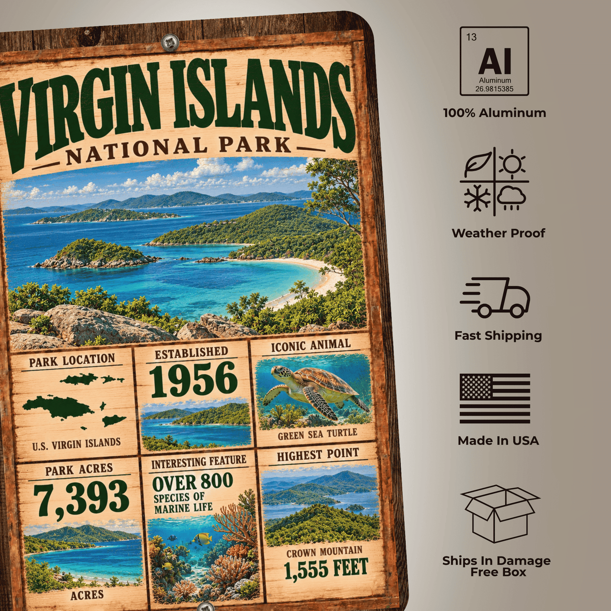 Virgin Islands National Park Facts Aluminum Sign