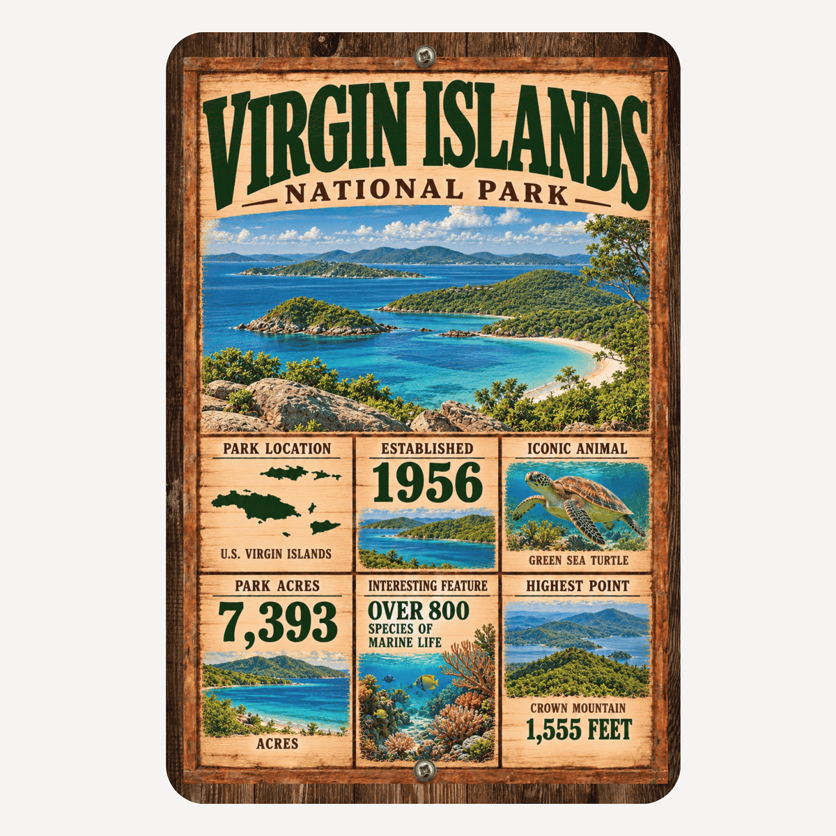 Virgin Islands National Park Facts Aluminum Sign