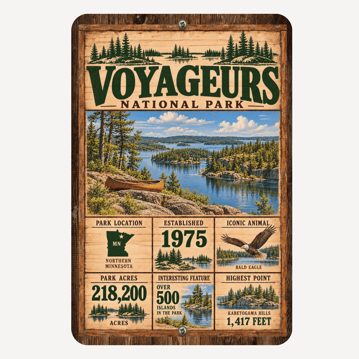 Voyageurs National Park Facts Aluminum Sign