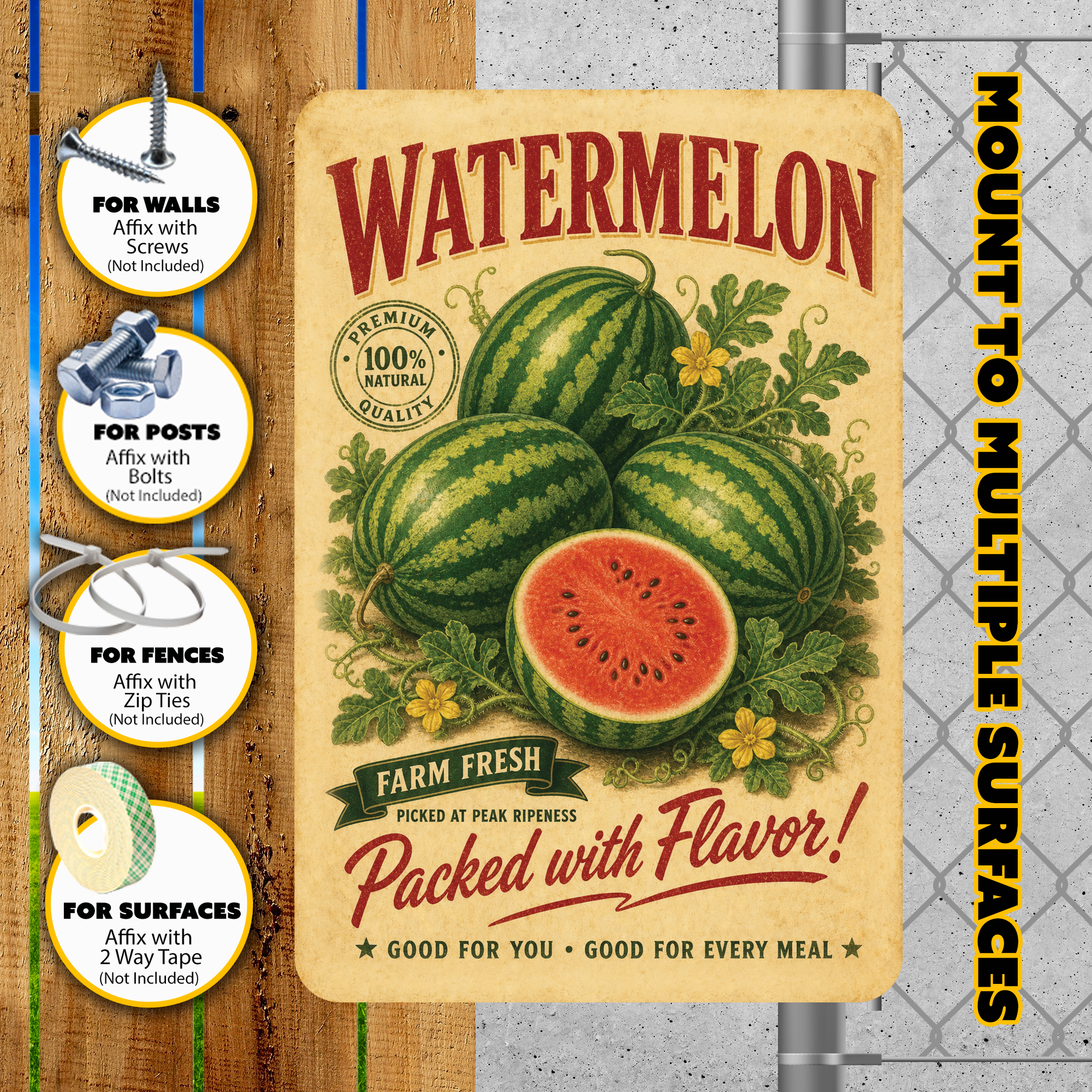 Vintage Watermelon Farm Fresh Aluminum Sign