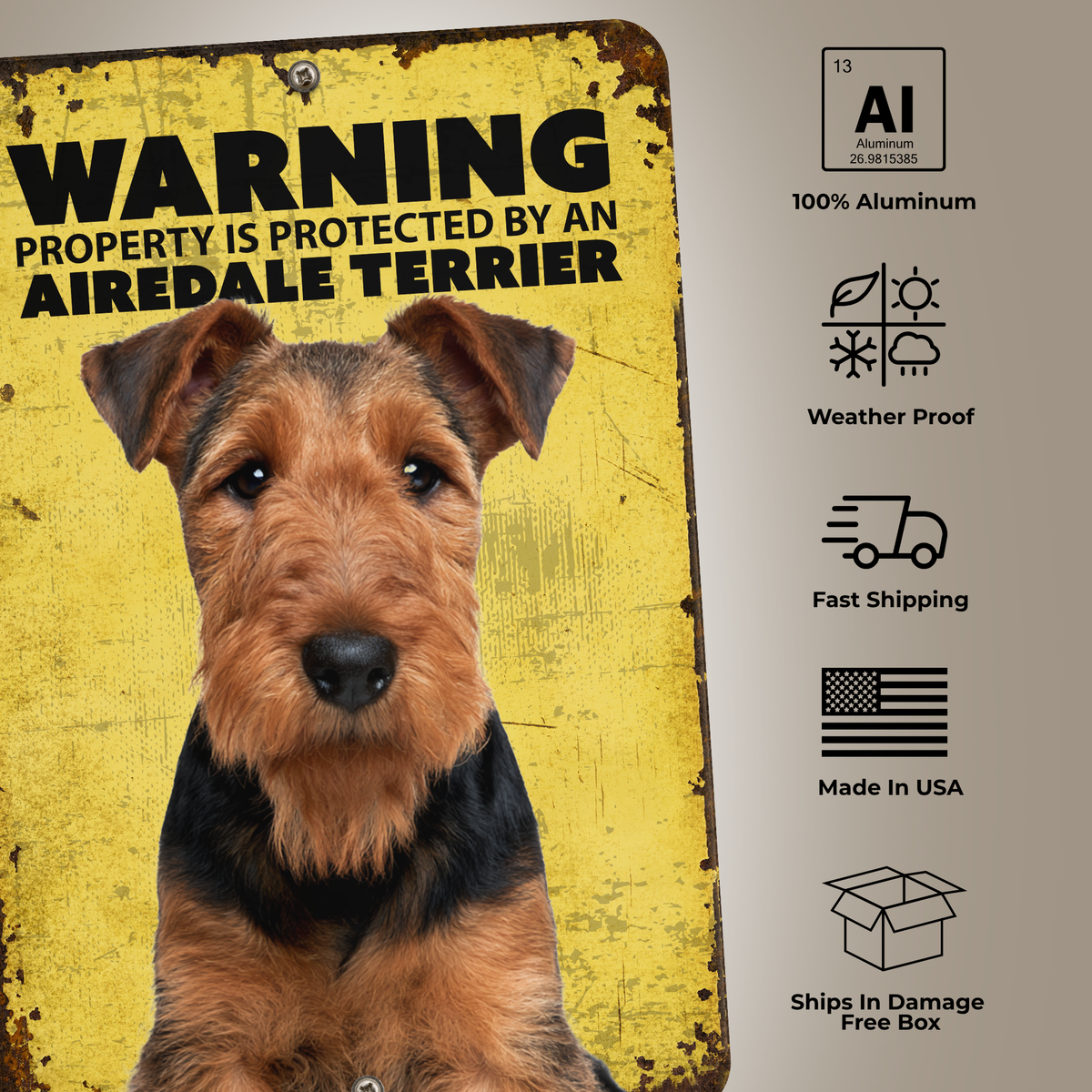 Warning Airedale Terrier Aluminum Sign