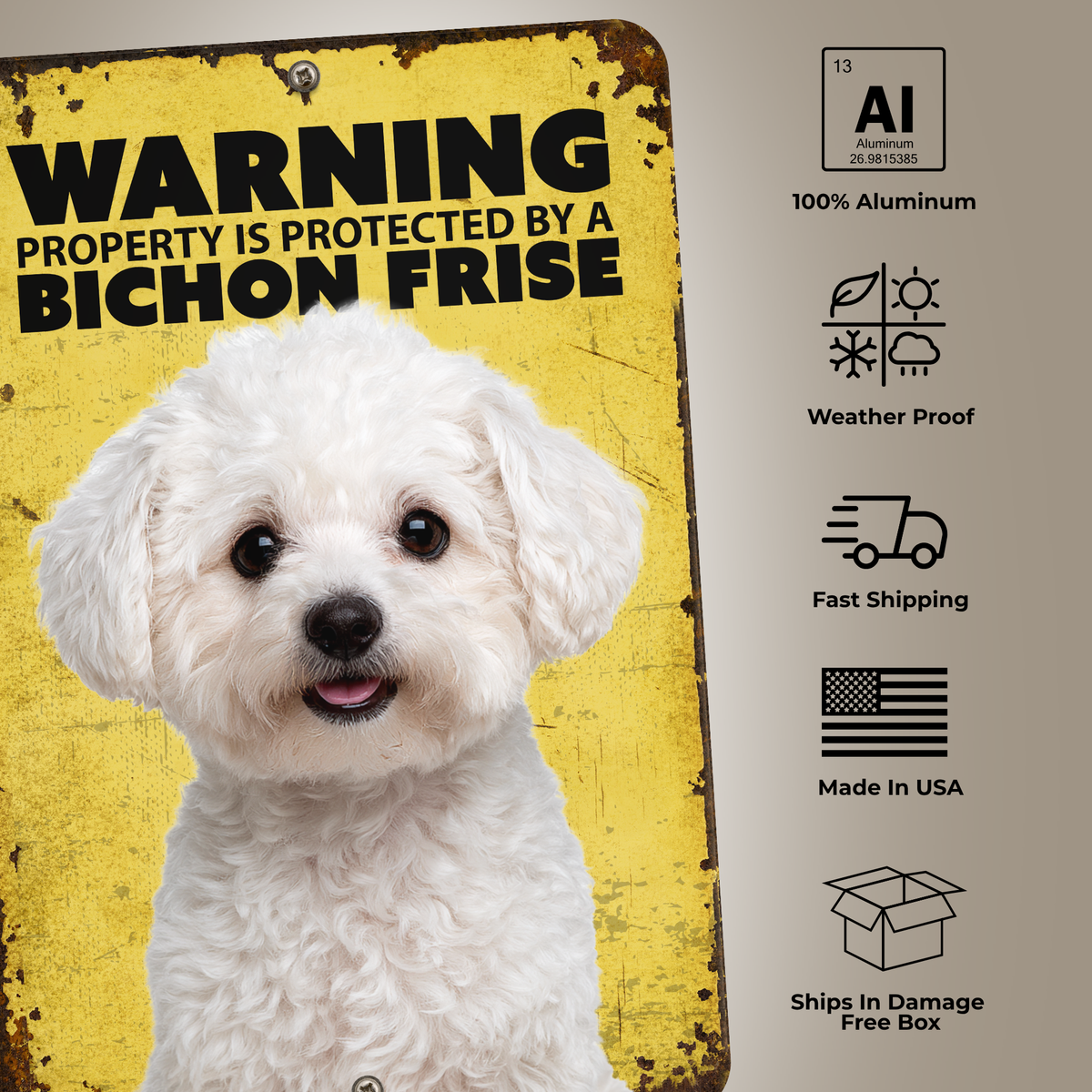 Warning Bichon Frise Aluminum Sign