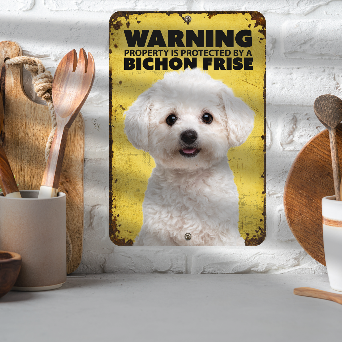 Warning Bichon Frise Aluminum Sign