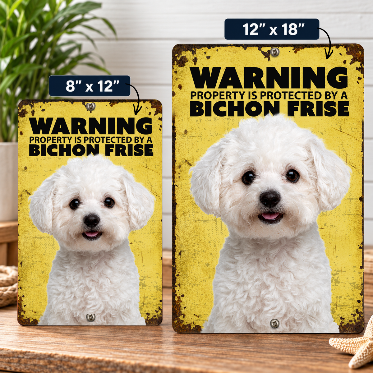 Warning Bichon Frise Aluminum Sign