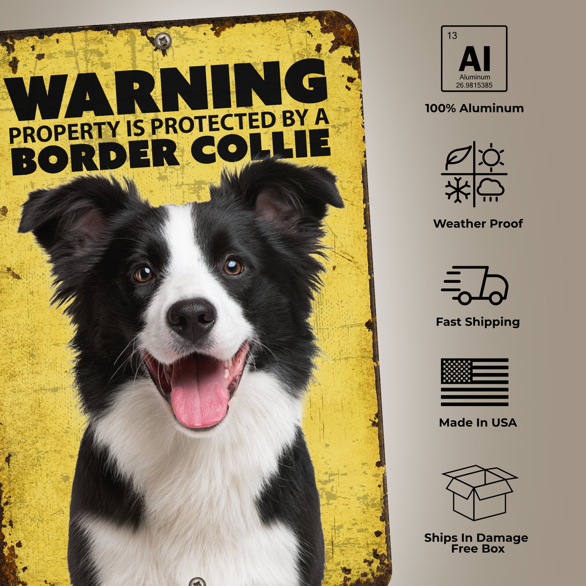 Warning Border Collie Aluminum Sign