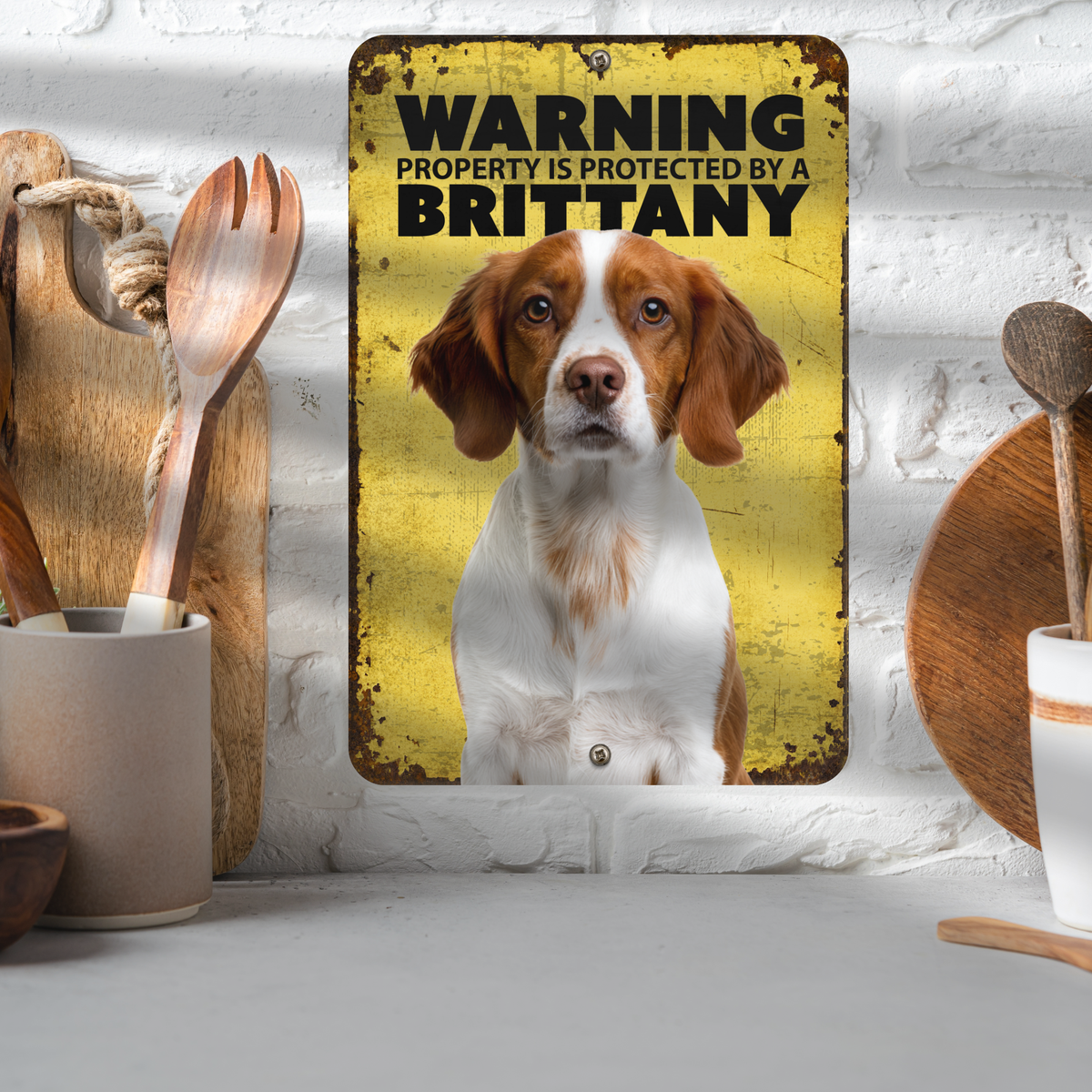 Warning Brittany Aluminum Sign