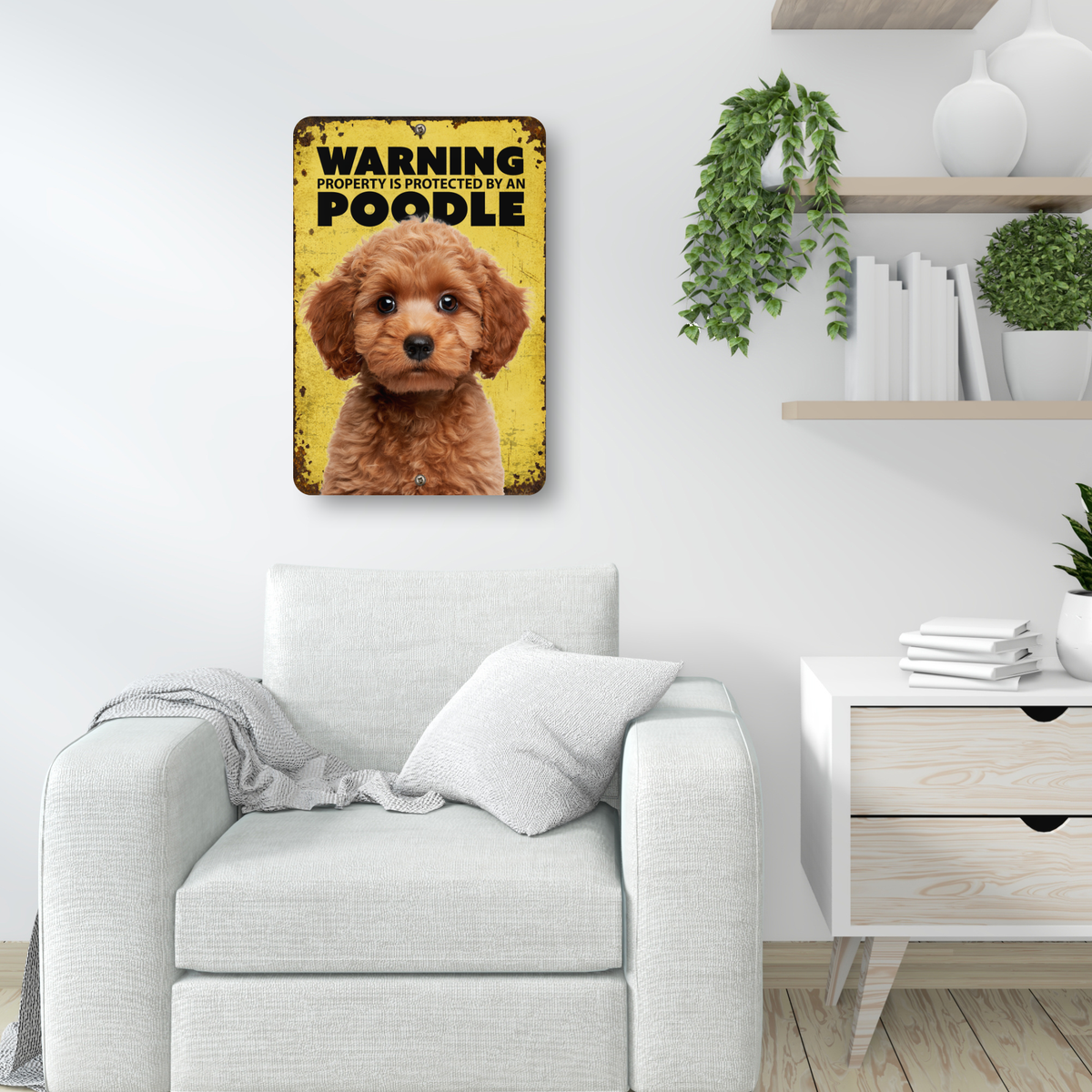 Warning Poodle Aluminum Sign