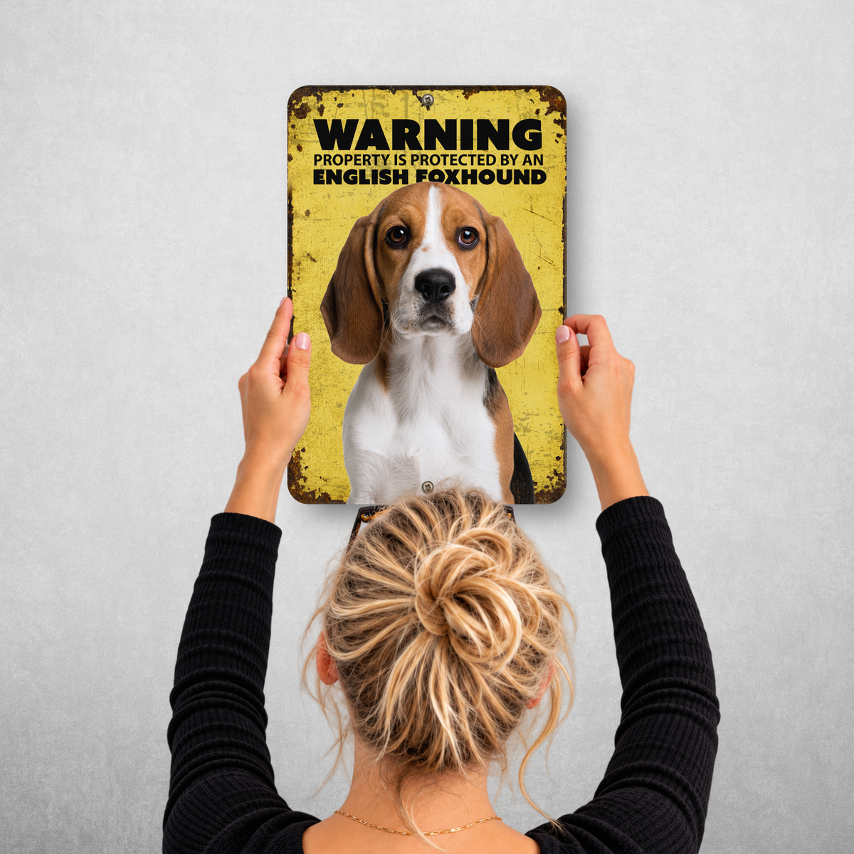 Warning English Foxhound Aluminum Sign