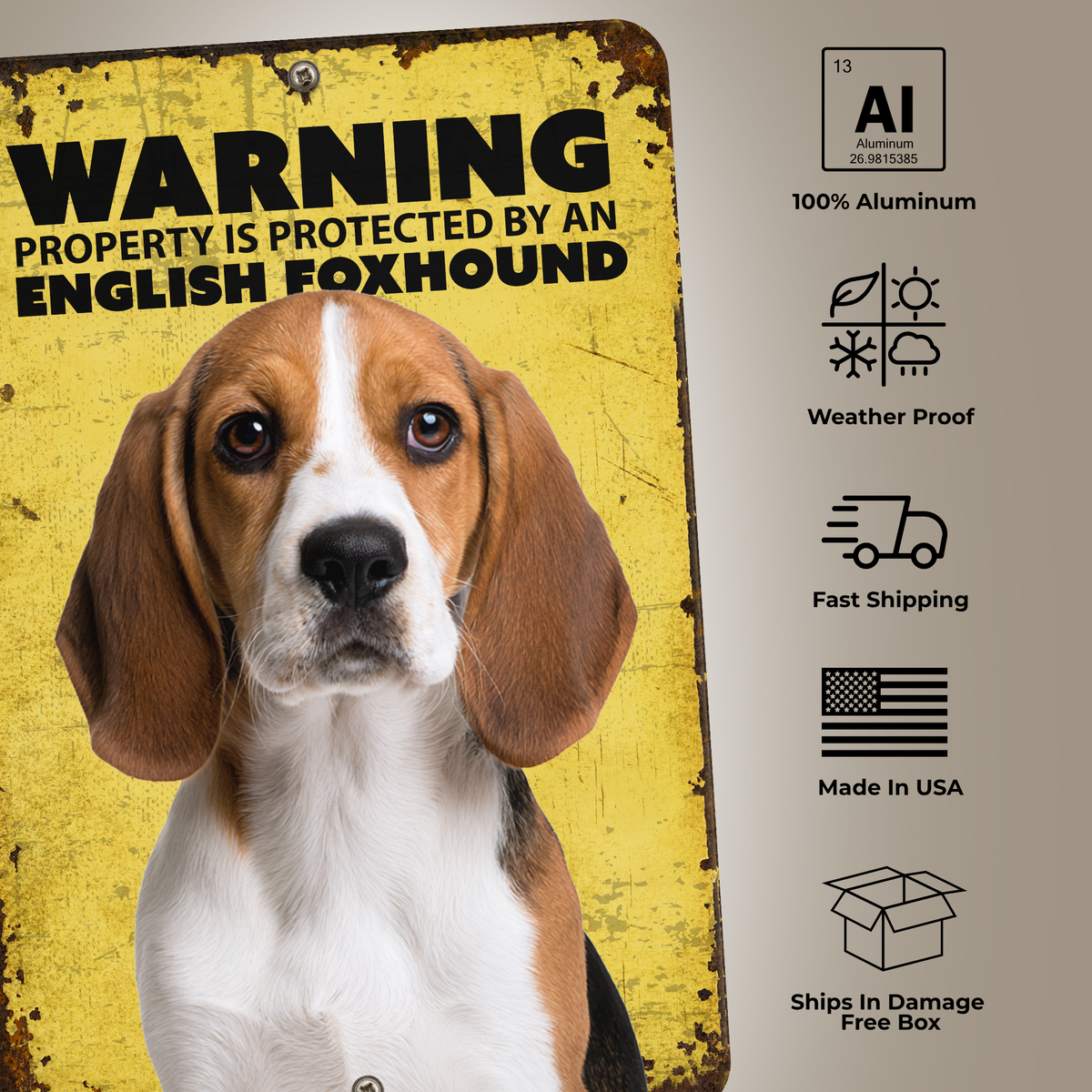 Warning English Foxhound Aluminum Sign