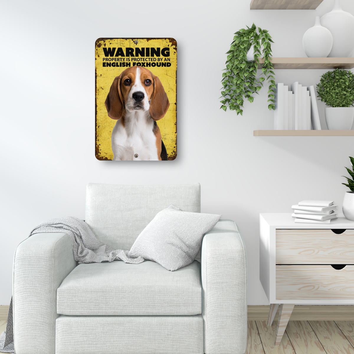 Warning English Foxhound Aluminum Sign