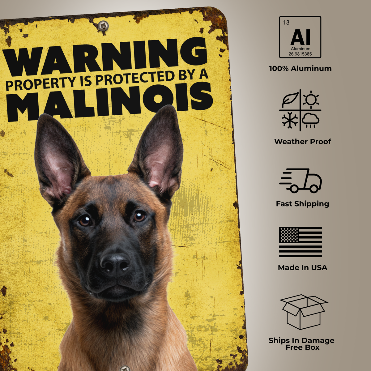 Warning Malinois Aluminum Sign