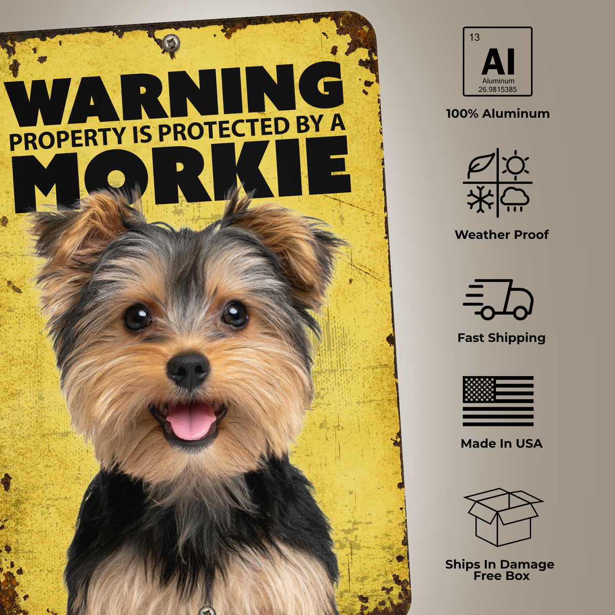 Warning Morkie Aluminum Sign