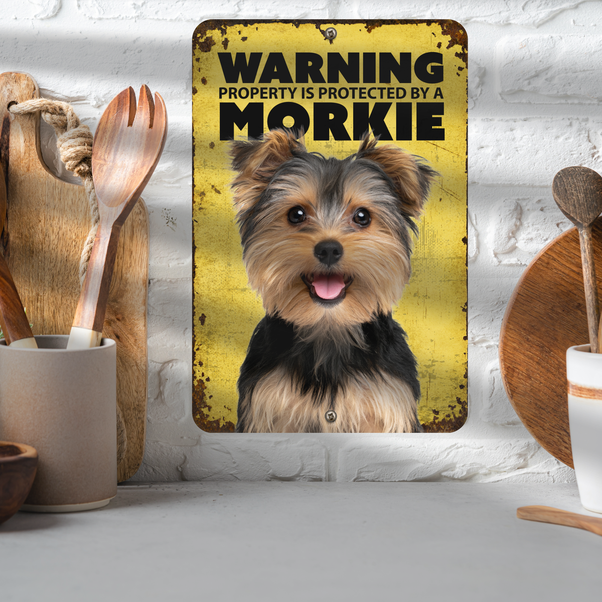 Warning Morkie Aluminum Sign