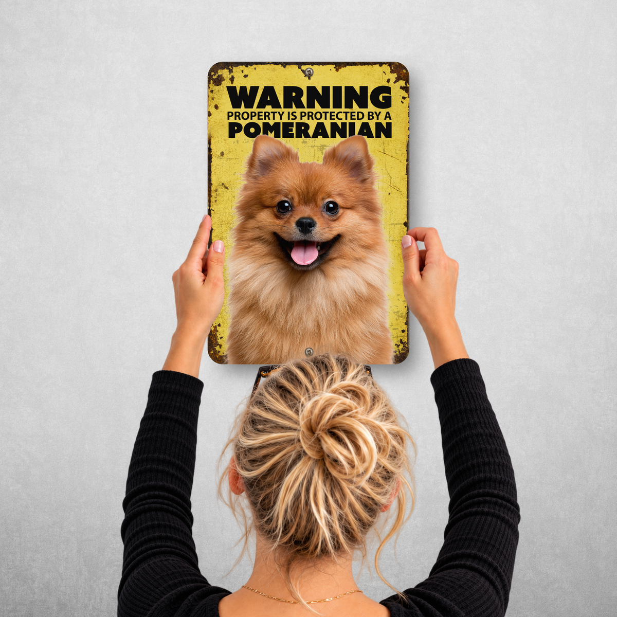 Warning Pomeranian Aluminum Sign