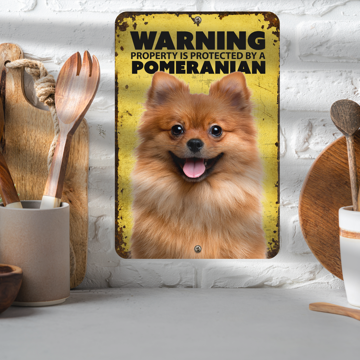 Warning Pomeranian Aluminum Sign