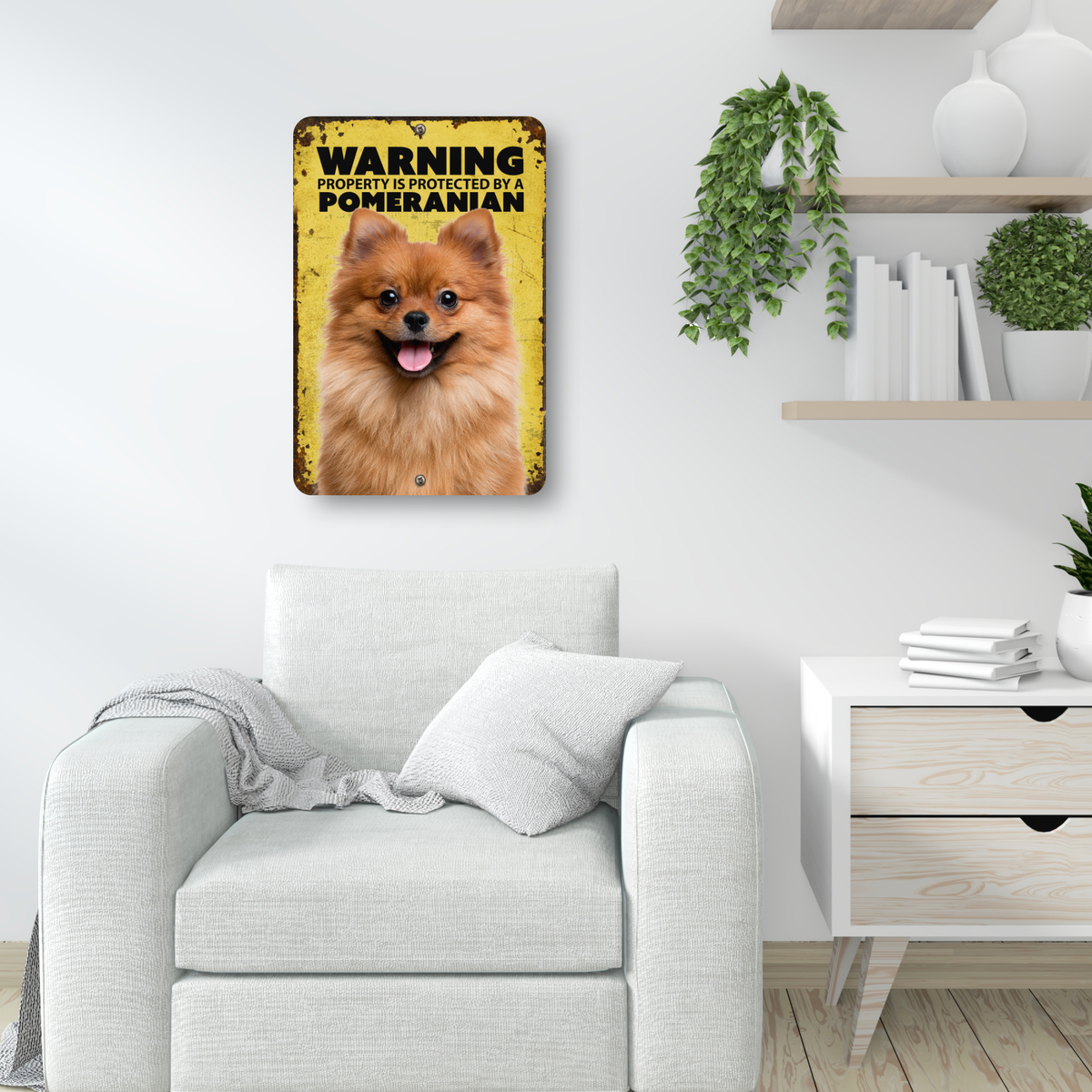 Warning Pomeranian Aluminum Sign