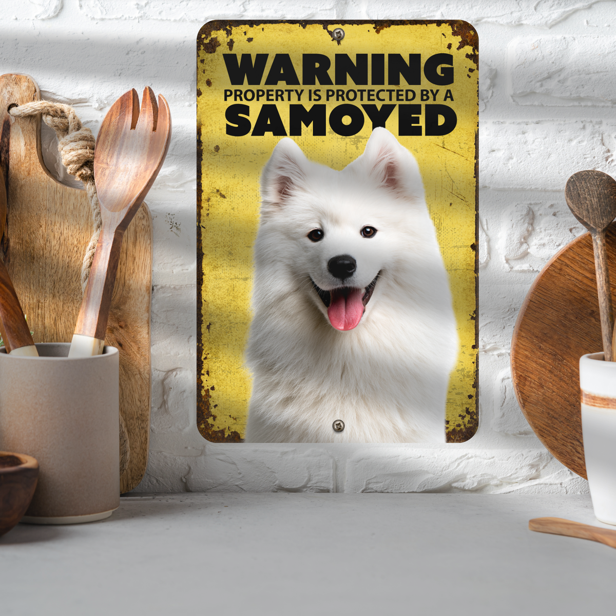 Warning Samoyed Aluminum Sign