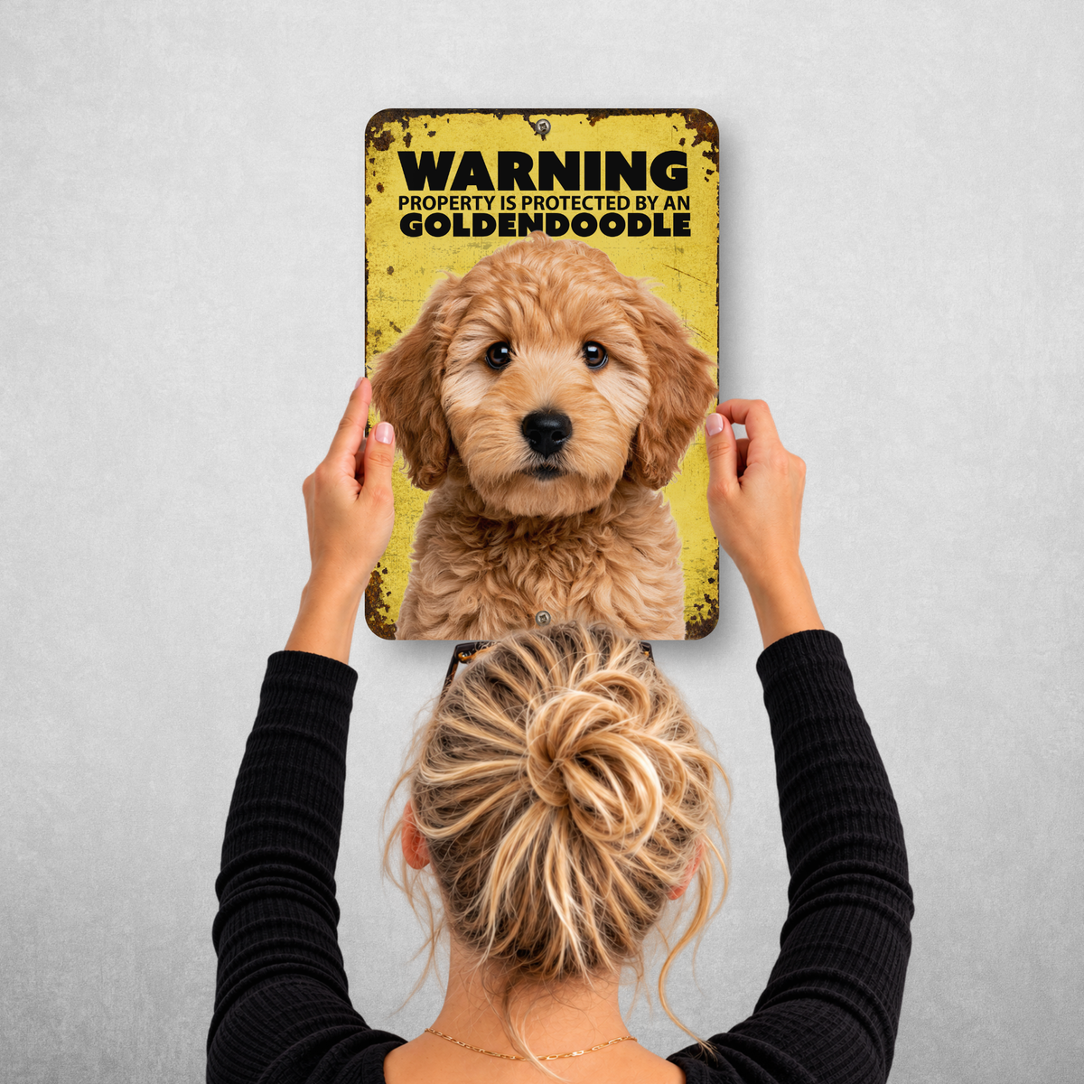 Warning Goldendoodle Aluminum Sign