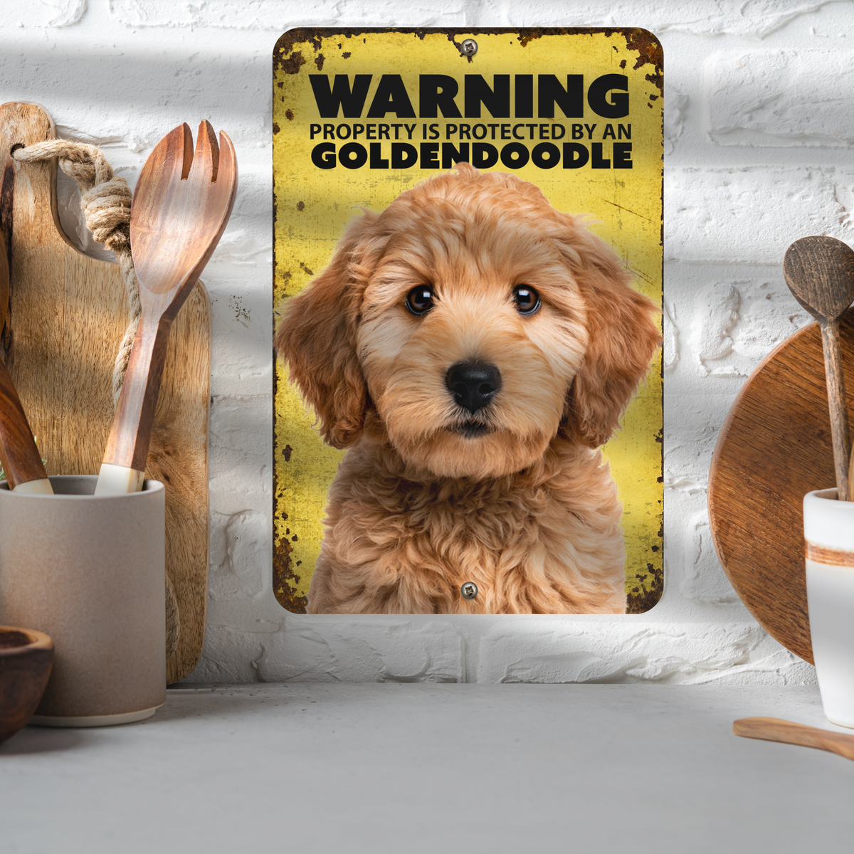 Warning Goldendoodle Aluminum Sign