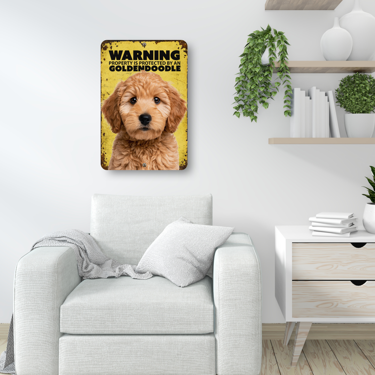 Warning Goldendoodle Aluminum Sign