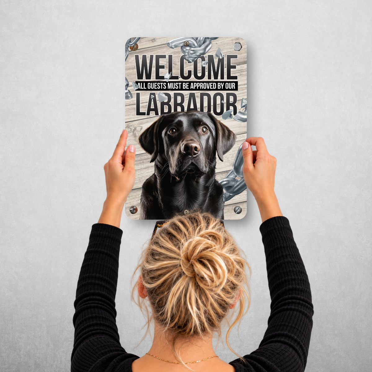 Chocolate Lab Welcome Sign | Aluminum Dog Sign for Home & Porch