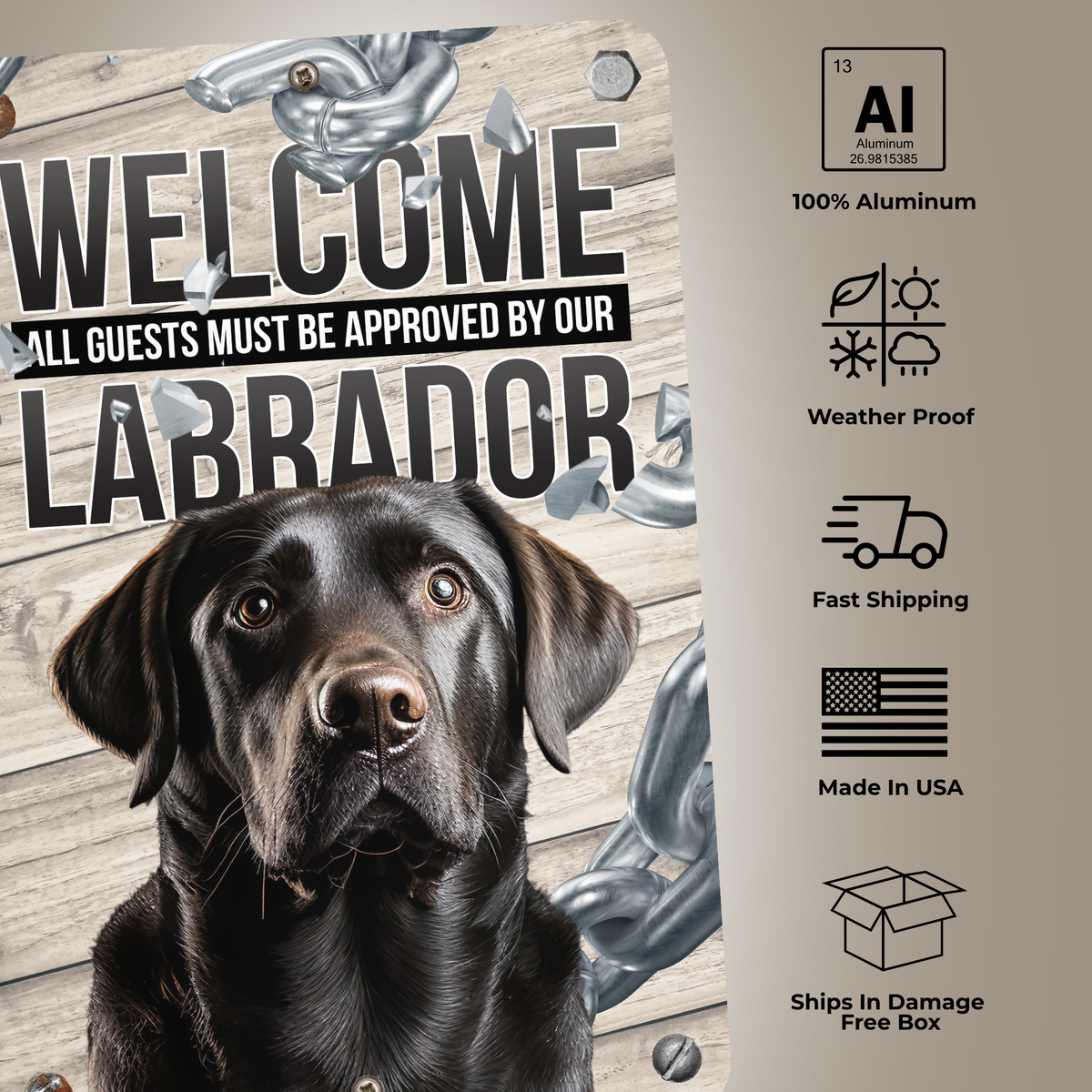 Chocolate Lab Welcome Sign | Aluminum Dog Sign for Home & Porch