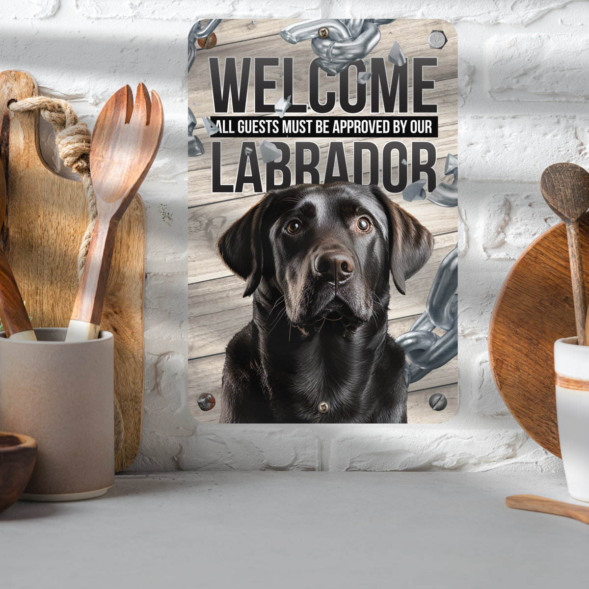 Chocolate Lab Welcome Sign | Aluminum Dog Sign for Home & Porch