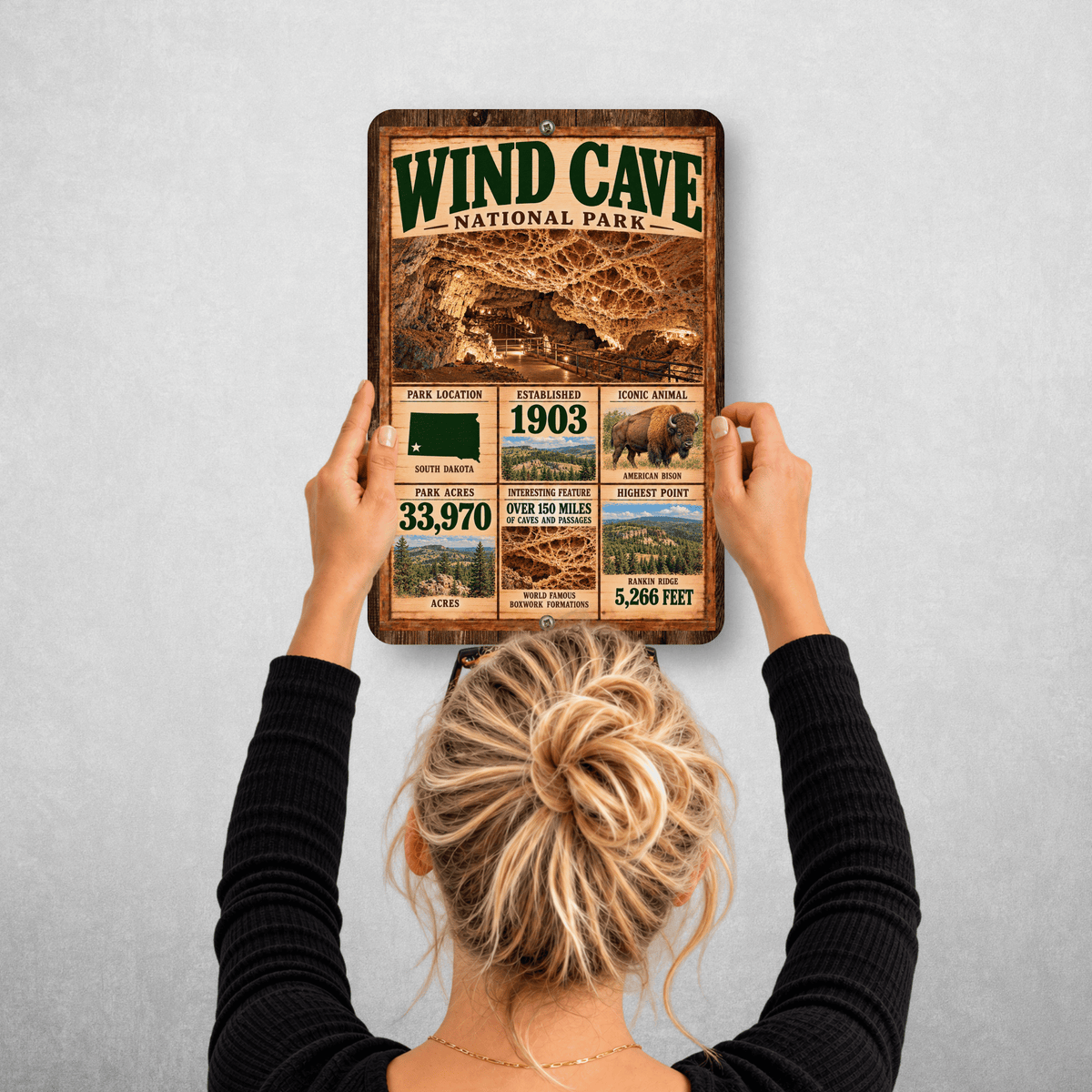 Wind Cave National Park Facts Aluminum Sign