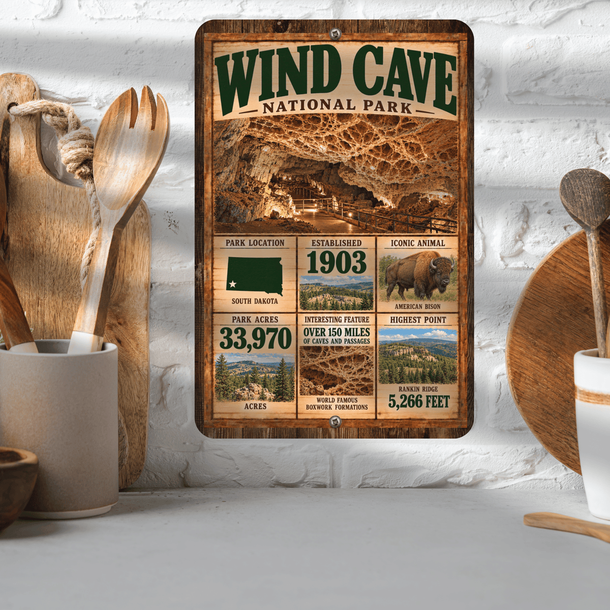 Wind Cave National Park Facts Aluminum Sign