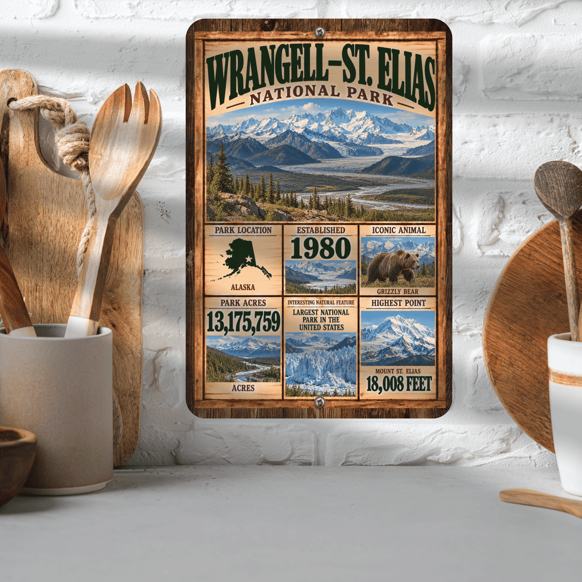 Wrangell-St. Elias National Park Facts Aluminum Sign