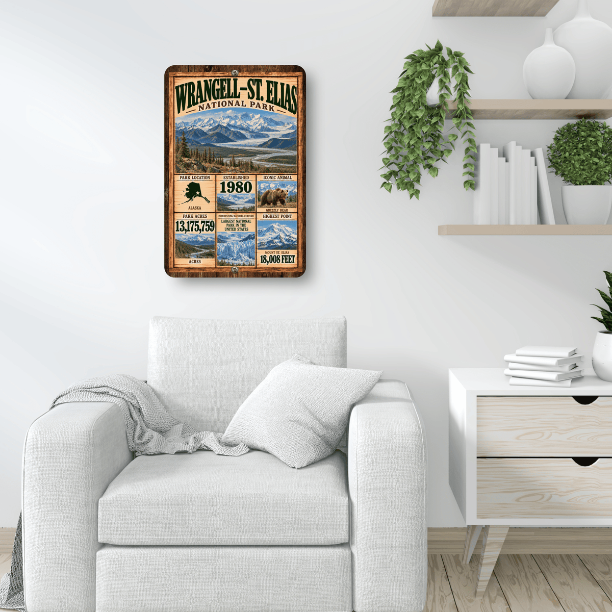 Wrangell-St. Elias National Park Facts Aluminum Sign