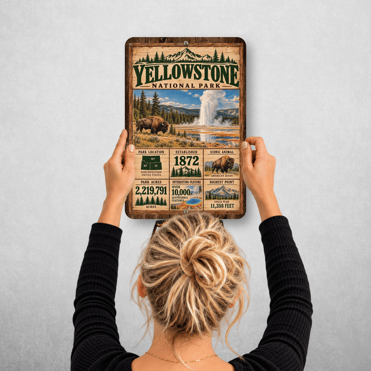 Yellowstone National Park Facts Aluminum Sign