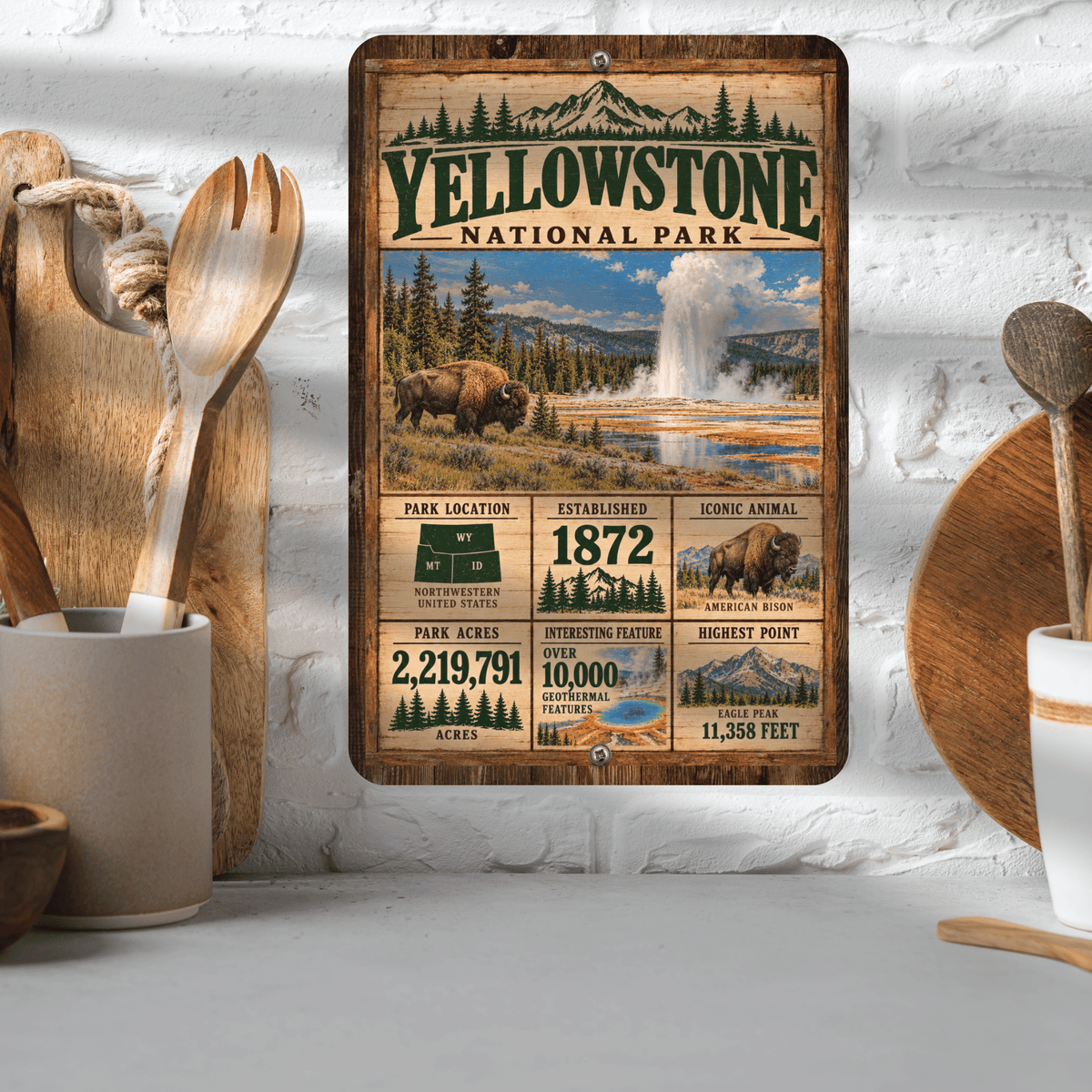 Yellowstone National Park Facts Aluminum Sign
