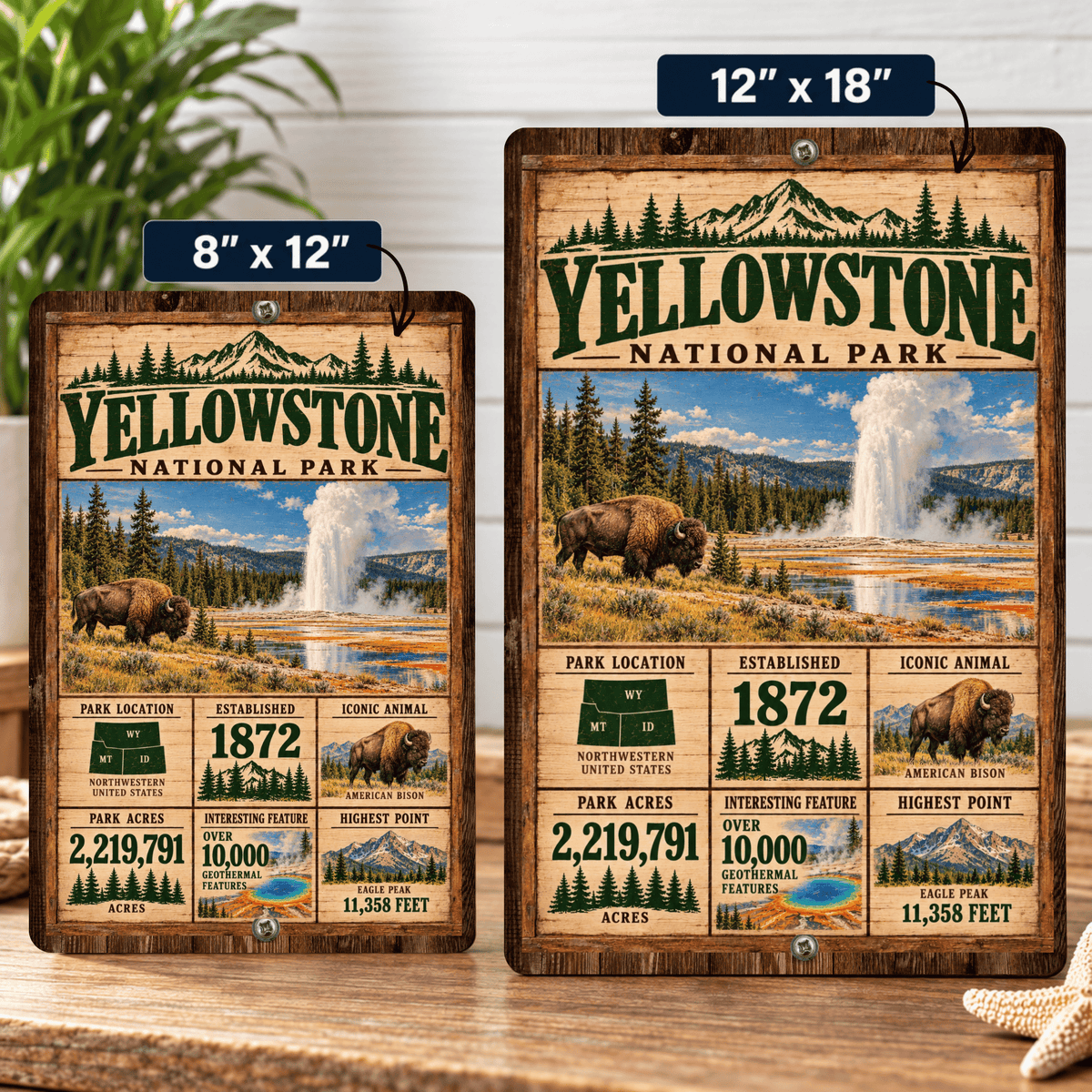 Yellowstone National Park Facts Aluminum Sign