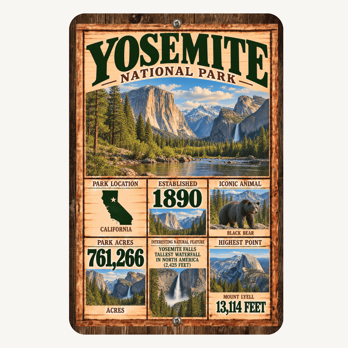 Yosemite National Park Facts Aluminum Sign