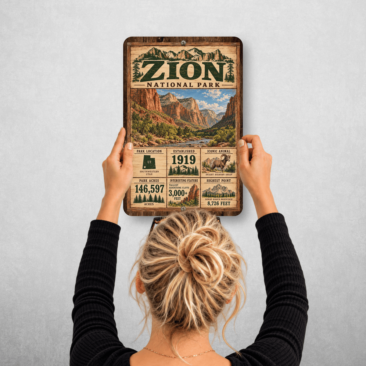 Zion National Park Facts Aluminum Sign