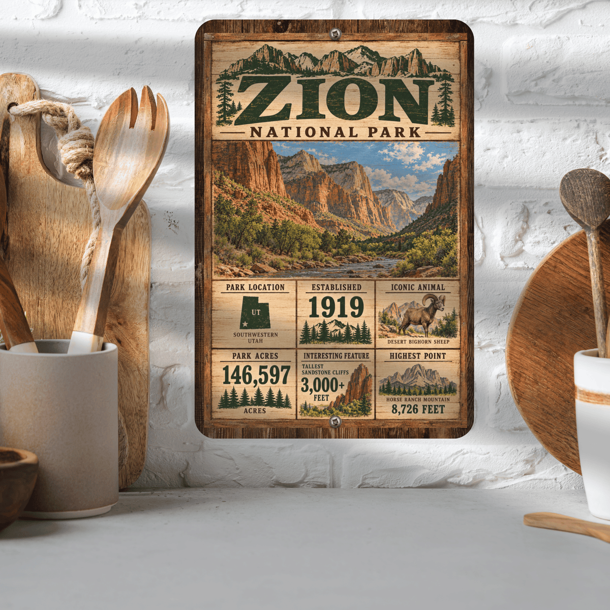Zion National Park Facts Aluminum Sign