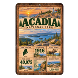 Acadia National Park aluminum sign featuring coastal Maine scenery and park facts